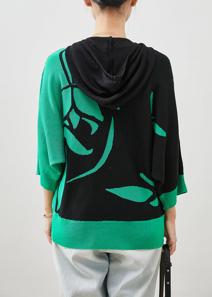 Art Colorblock Hooded Print Knit Pullover Sweatshirt Winter