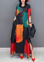 Art Colorblock O Neck Side Open Patchwork Chiffon Dress Fall