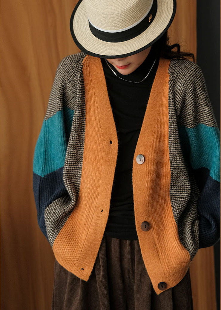 Art Colorblock Oversized Patchwork Knit Cardigan Winter