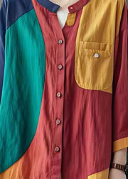 Art Colorblock Oversized Patchwork Linen Shirt Summer