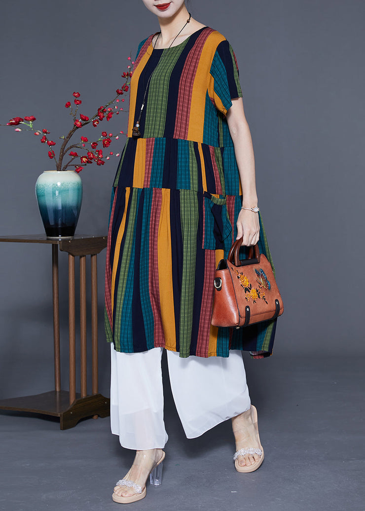 Art Colorblock Oversized Patchwork Striped Cotton Maxi Dresses Summer