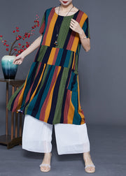 Art Colorblock Oversized Patchwork Striped Cotton Maxi Dresses Summer