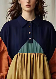 Art Colorblock Peter Pan Collar Patchwork Cotton Maxi Dresses Summer