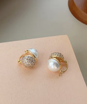 Art Colorblock Sterling Silver Overgild Zircon Pearl Stud Earrings