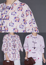 Art Elephant Print Linen Oriental Shirt Tops Summer