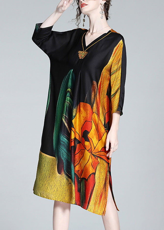 Art Embroideried Print Side Open Maxi Dress Spring