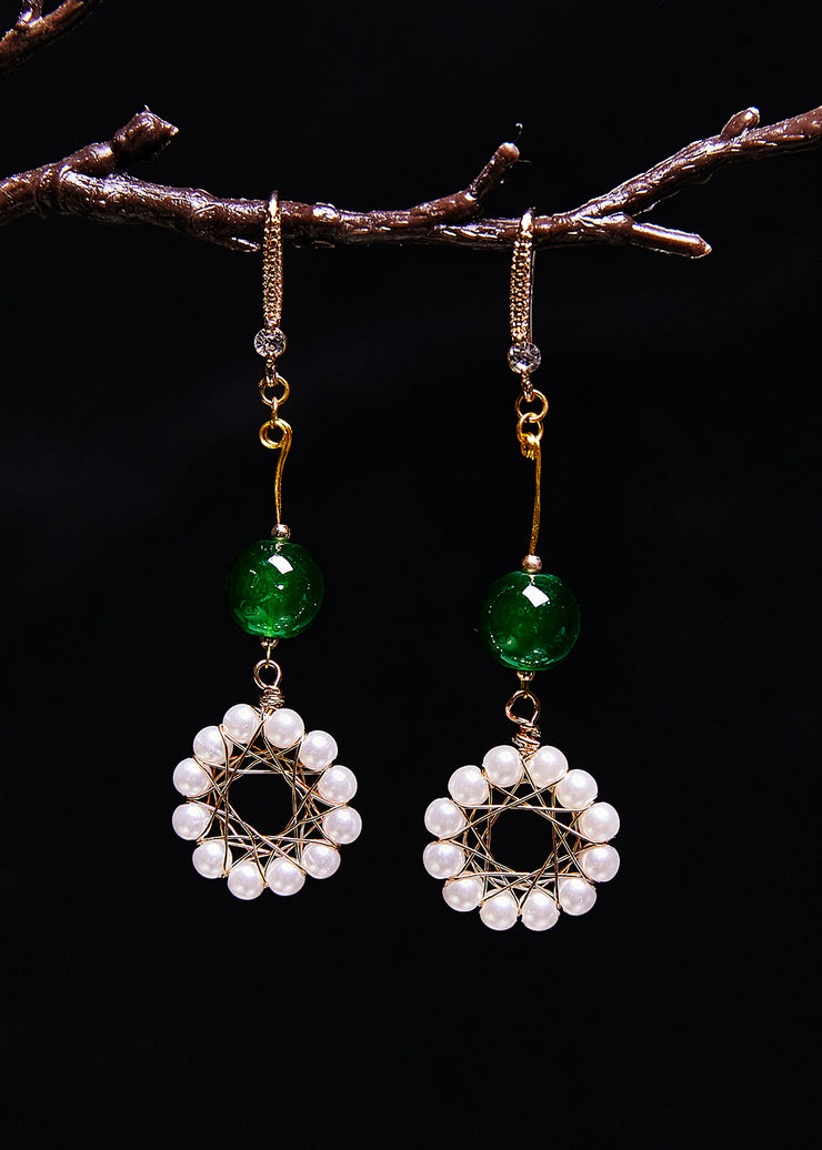 Art Floral Hoop Pearl Turquoise Drop Earrings