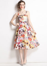 Art Floral Print Patchwork Chiffon Spaghetti Strap Dress Summer