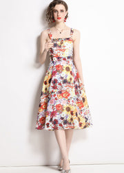 Art Floral Print Patchwork Chiffon Spaghetti Strap Dress Summer