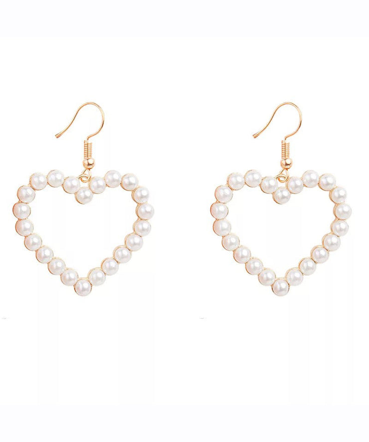 Art Gold Alloy Pearl Love Drop Earrings