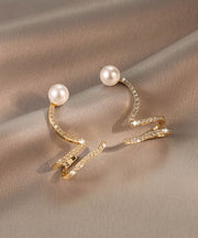 Art Gold Overgild Pearl Zircon Snake Shaped Stud Earrings