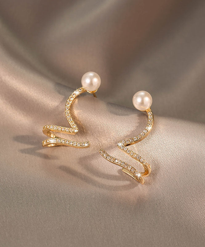 Art Gold Overgild Pearl Zircon Snake Shaped Stud Earrings