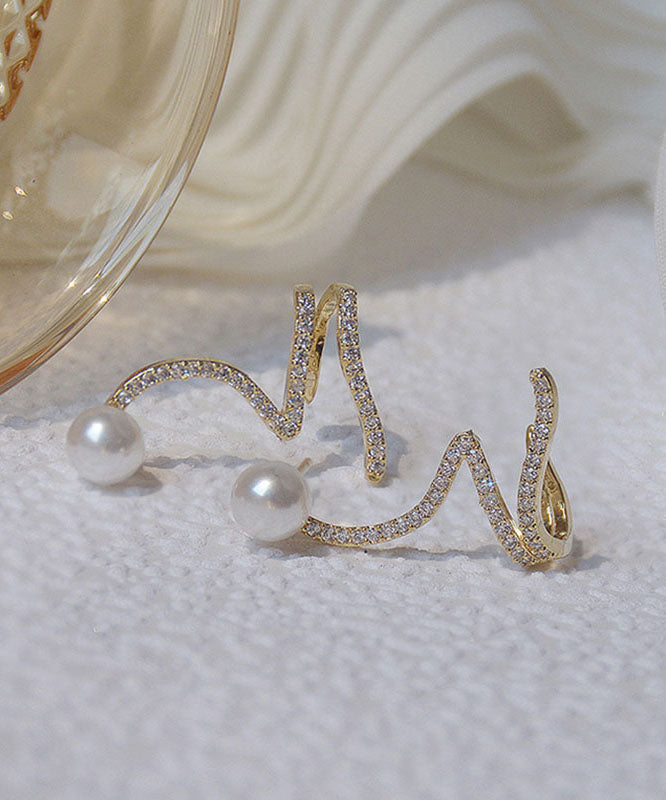 Art Gold Overgild Pearl Zircon Snake Shaped Stud Earrings