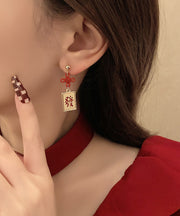 Art Gold Silver Overgild Gem Stone Abacus Tassel Stud Earrings