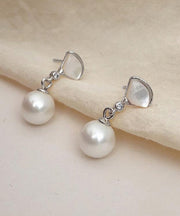 Art Gold Sterling Silver Overgild Fan Shaped Shell Pearl Drop Earrings