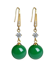 Art Green 14K Gold Agate Zircon Drop Earrings