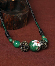 Art Green Agate Malachite Cloisonne Gratuated Bead Necklace