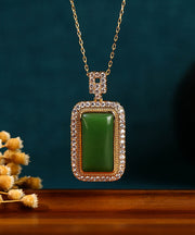 Art Green Copper Overgild Jade Zircon Pendant Necklace