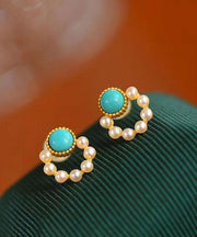 Art Green Overgild Pearl Turquoise Hoop Earrings