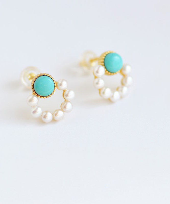 Art Green Overgild Pearl Turquoise Hoop Earrings