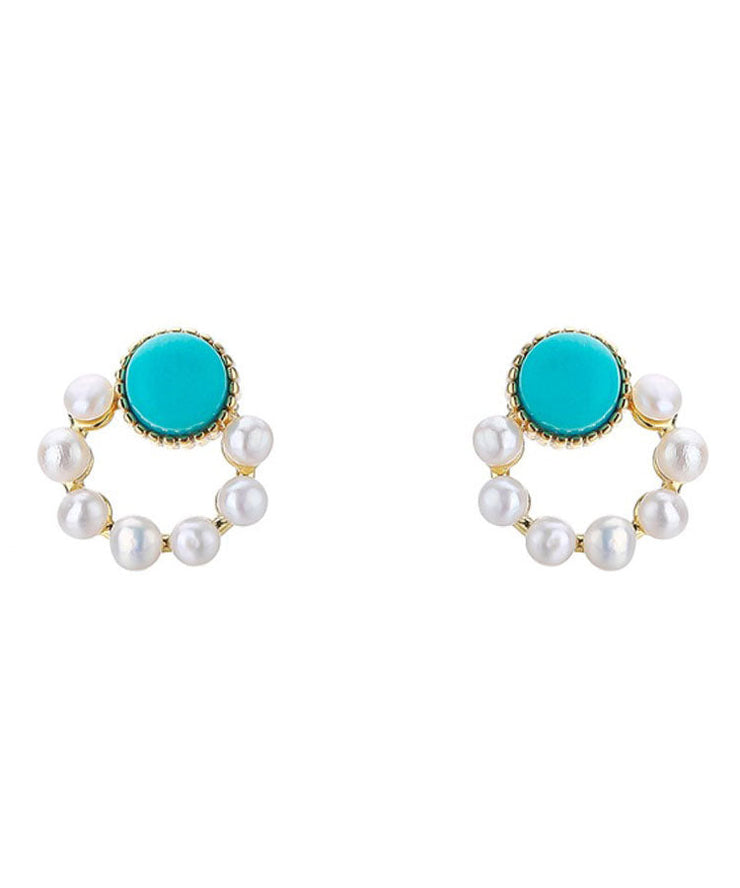 Art Green Overgild Pearl Turquoise Hoop Earrings