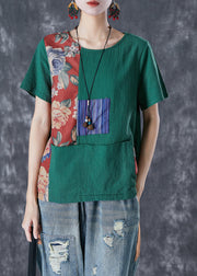 Art Green Oversized Patchwork Applique Cotton Tank Summer