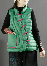 Art Green Pockets Oriental Duck Down Filled Womens Vest Winter