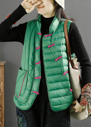 Art Green Pockets Oriental Duck Down Filled Womens Vest Winter