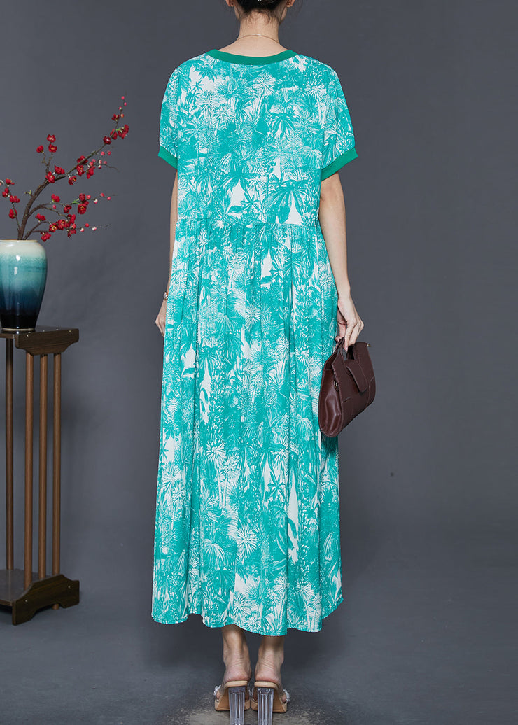 Art Green Print Exra Large Hem Chiffon Dress Summer