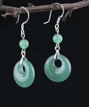 Art Green Sterling Silver Jade Safety Buckle Drop Earrings