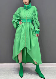 Art Green Turtleneck Zippered Tunic Maxi Dresses Fall