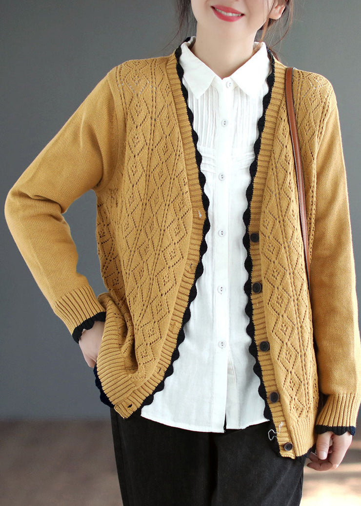 Art Green V Neck Single Breasted Knit Cardigan Winter