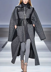 Art Grey Asymmetrical Patchwork Woolen Coats Fall