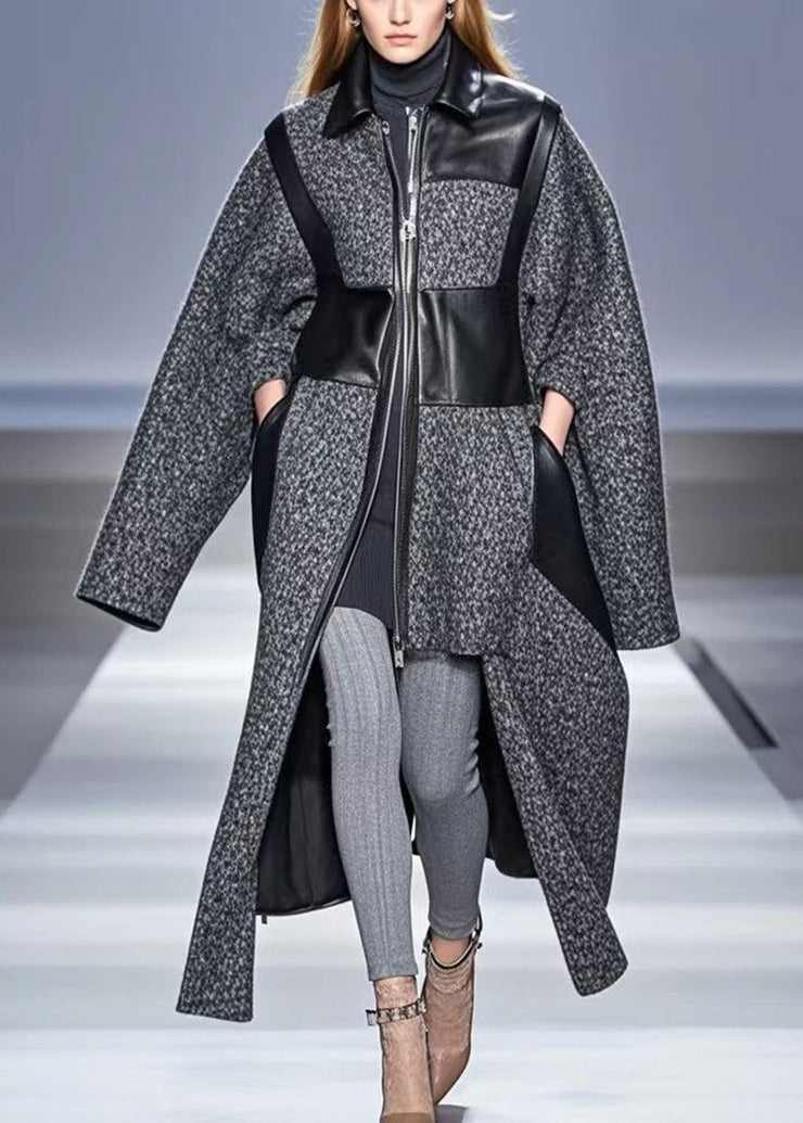 Art Grey Asymmetrical Patchwork Woolen Coats Fall