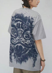 Art Grey O Neck Print Cotton Mens T Shirts Summer