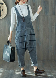 Art Grey Oversized Patchwork Cotton Denim Jumpsuit Spring