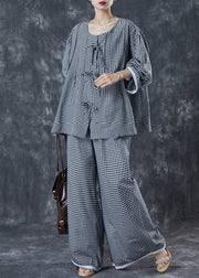 Art Grey Oversized Plaid Cotton Two Pieces Set Spring