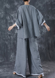 Art Grey Oversized Plaid Cotton Two Pieces Set Spring