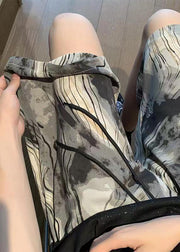 Art Grey Print Pockets Elastic Waist Ice Silk Summer Men Beach Shorts