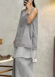 Art Grey Solid Side Open Cotton Tank Summer