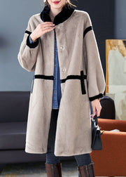 Art Grey Stand Collar Patchwork Mink Velvet Coats Winter