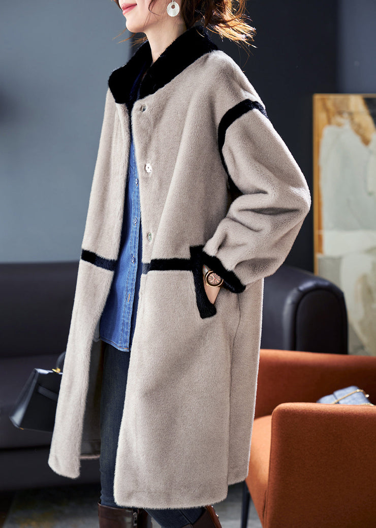 Art Grey Stand Collar Patchwork Mink Velvet Coats Winter