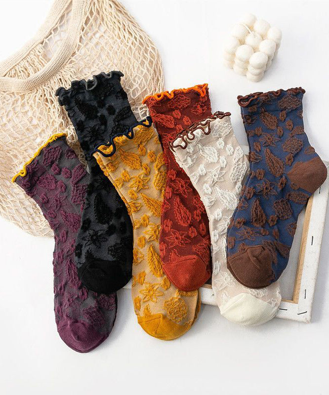 Art Jacquard Cute Ruffled Cotton Mid Calf Socks