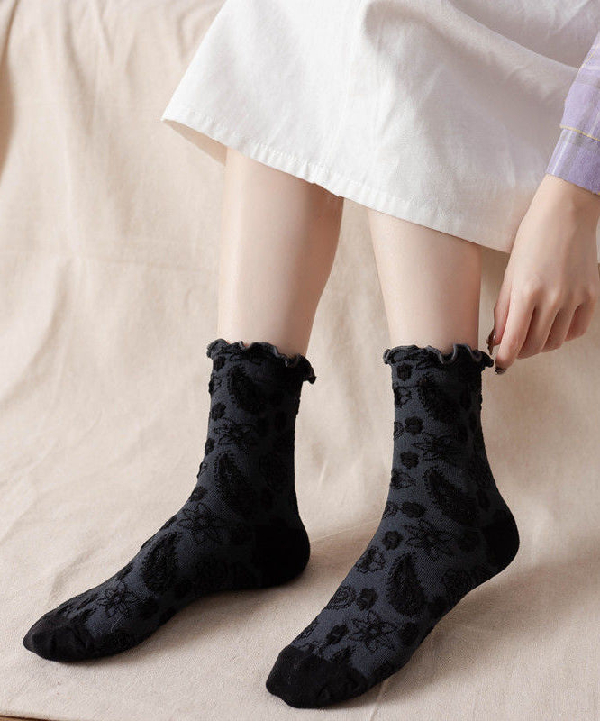 Art Jacquard Cute Ruffled Cotton Mid Calf Socks