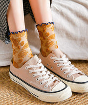 Art Jacquard Ruffled Cotton Mid Calf Socks