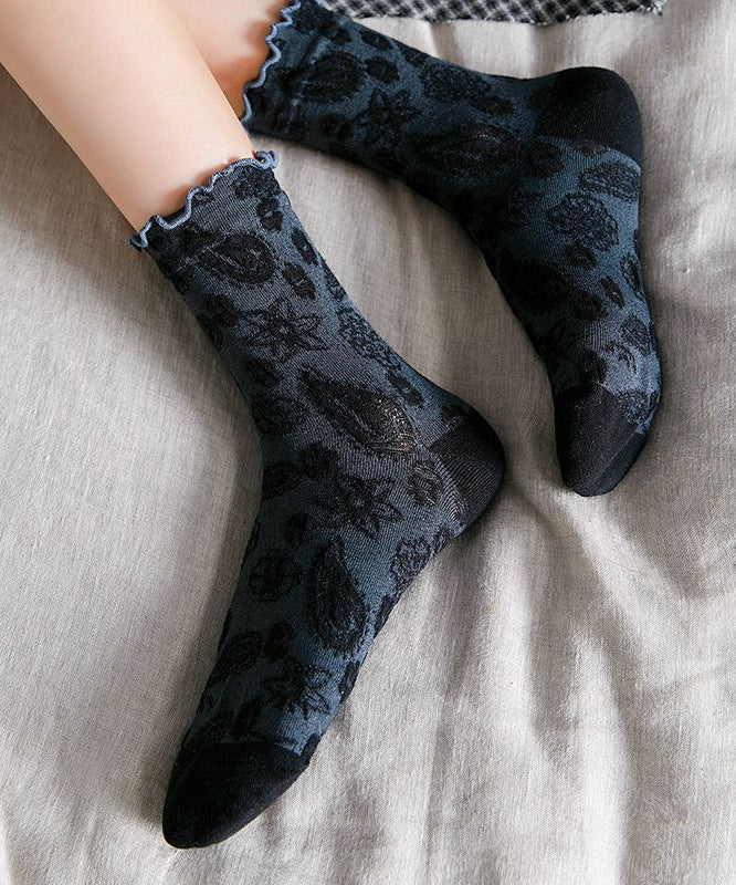 Art Jacquard Ruffled Cotton Mid Calf Socks