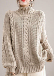 Art Khaki High Neck Oversized Cable Knit Sweaters Winter