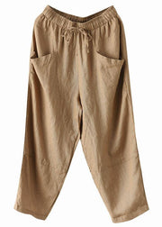 Art Khaki Tie Waist Pockets Summer Harem Pants Linen - bagstylebliss