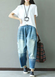 Art Light Blue Tasseled Pockets Patchwork Denim Pants Spring