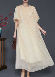 Art Light Yellow Exra Large Hem Nail Bead Chiffon Robe Dresses Summer